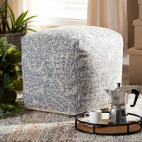 Baxton Studio Juvita-Grey/Blue-Pouf Juvita Modern and Contemporary Grey and Blue Handwoven Cotton Paisley Pouf Ottoman